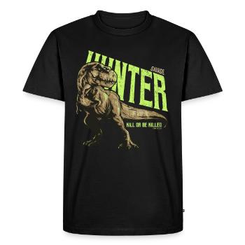T Rex Hunter, dinosaure tyrannosaure T-Rex Dino - T-shirt Premium bio Homme - noir - Devant - Nico (187cm)