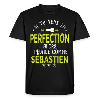 sébastien si tu veux la perfection à vélo cycliste - T-shirt Premium bio Homme - noir - Devant - Nico (187cm)
