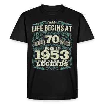 70 years - born the year of legends 1953 - Men's Premium Organic T-Shirt - black - Front - Nico (187cm)