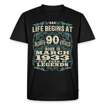 90 years old - birthday 1933 - born in march 1933 - Men's Premium Organic T-Shirt - black - Front - Nico (187cm)