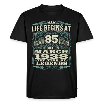 85 ans - anniversaire 1938 - né en mars 1938 - T-shirt Premium bio Homme - noir - Devant - Nico (187cm)