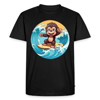 Chimpanzé surfeur, design animal sportif - T-shirt Premium bio Homme - noir - Devant - Nico (187cm)