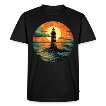 Phare au coucher du soleil, Romantique - T-shirt Premium bio Homme - noir - Devant - Nico (187cm)