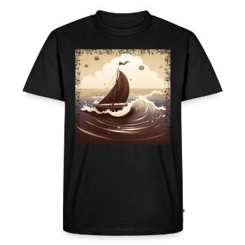Dériveur brun chocolat sur mer agitée - T-shirt Premium bio Homme - noir - Devant - Nico (187cm)