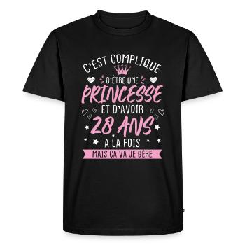 Une princesse et d'avoir 28 ans, Cadeau 28 ans - T-shirt Premium bio Homme - noir - Devant - Nico (187cm)