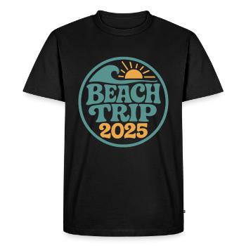 Voyage à la plage 2025 - Vacances d’été - T-shirt Premium bio Homme - noir - Devant - Nico (187cm)