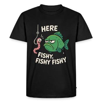 Here Fishy – Motif de poisson amusant - T-shirt Premium bio Homme - noir - Devant - Nico (187cm)
