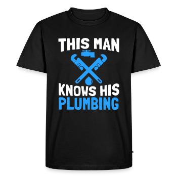 Plombier Ingénieur sanitaire Chauffagiste Mécanicien d’usine - T-shirt Premium bio Homme - noir - Devant - Nico (187cm)