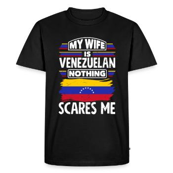 Venezuela Venezuela Venezuela Drapeau ma femme est - T-shirt Premium bio Homme - noir - Devant - Nico (187cm)