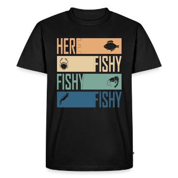 Here Fish Fishy Hunting Cool Fisherman Retro - Men's Premium Organic T-Shirt - black - Front - Nico (187cm)