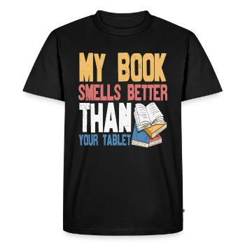 Mon livre sent mieux que votre tablette Citations de livre - T-shirt Premium bio Homme - noir - Devant - Nico (187cm)