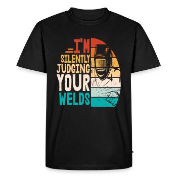 Je juge silencieusement vos soudures - T-shirt Premium bio Homme - noir - Devant - Nico (187cm)