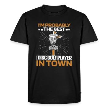 Frisbee Golf Disc Golf - Men's Premium Organic T-Shirt - black - Front - Nico (187cm)