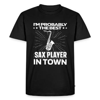 Saxophone Saxophone Drôle - T-shirt Premium bio Homme - noir - Devant - Nico (187cm)
