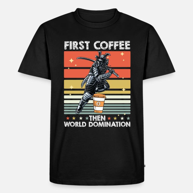 Samurai Kaffee - Männer Premium Bio T-Shirt - Schwarz