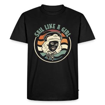 Sailing Sailor Sailboat Sail Like A Girl - Men's Premium Organic T-Shirt - black - Front - Nico (187cm)