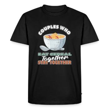 Petit déjeuner Muesli Céréalier Couple - T-shirt Premium bio Homme - noir - Devant - Nico (187cm)