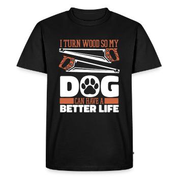 Woodturning Turner Dog - Men's Premium Organic T-Shirt - black - Front - Nico (187cm)