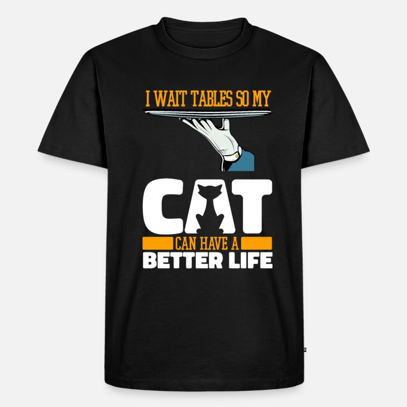 Kellner Kellnerin Katze - Männer Premium Bio T-Shirt - Schwarz