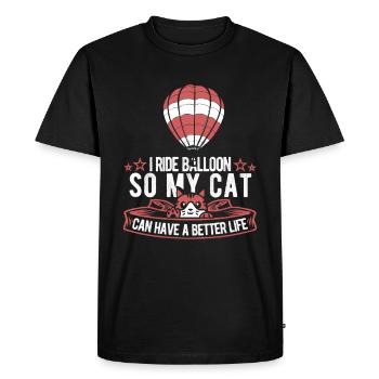 Hot Air Ballooning Cat - Men's Premium Organic T-Shirt - black - Front - Nico (187cm)