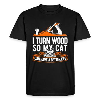 Woodturning Turner Cat - Men's Premium Organic T-Shirt - black - Front - Nico (187cm)