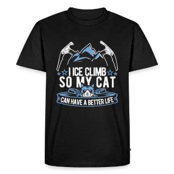 Chat grimpant sur glace - T-shirt Premium bio Homme - noir - Devant - Nico (187cm)