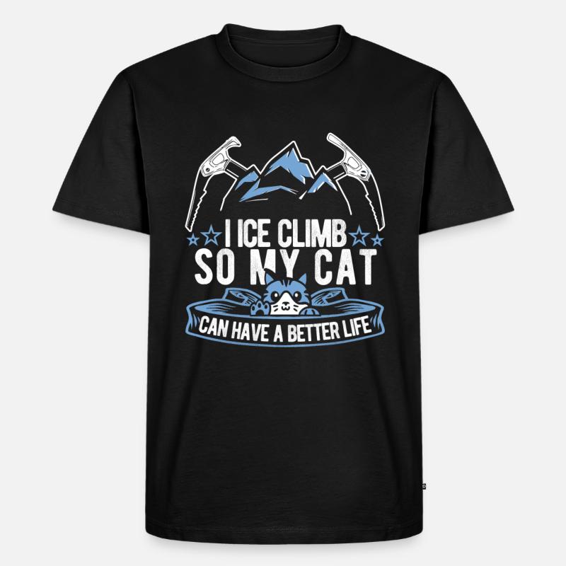 Eisklettern Katze - Männer Premium Bio T-Shirt - Schwarz