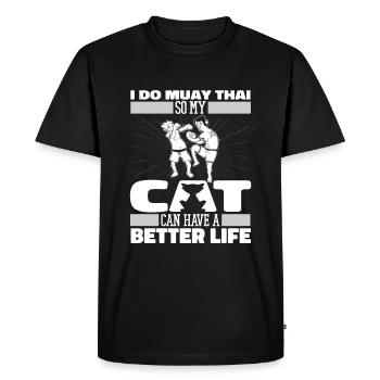 Muay Thai Thai Boxing Cat - Men's Premium Organic T-Shirt - black - Front - Nico (187cm)