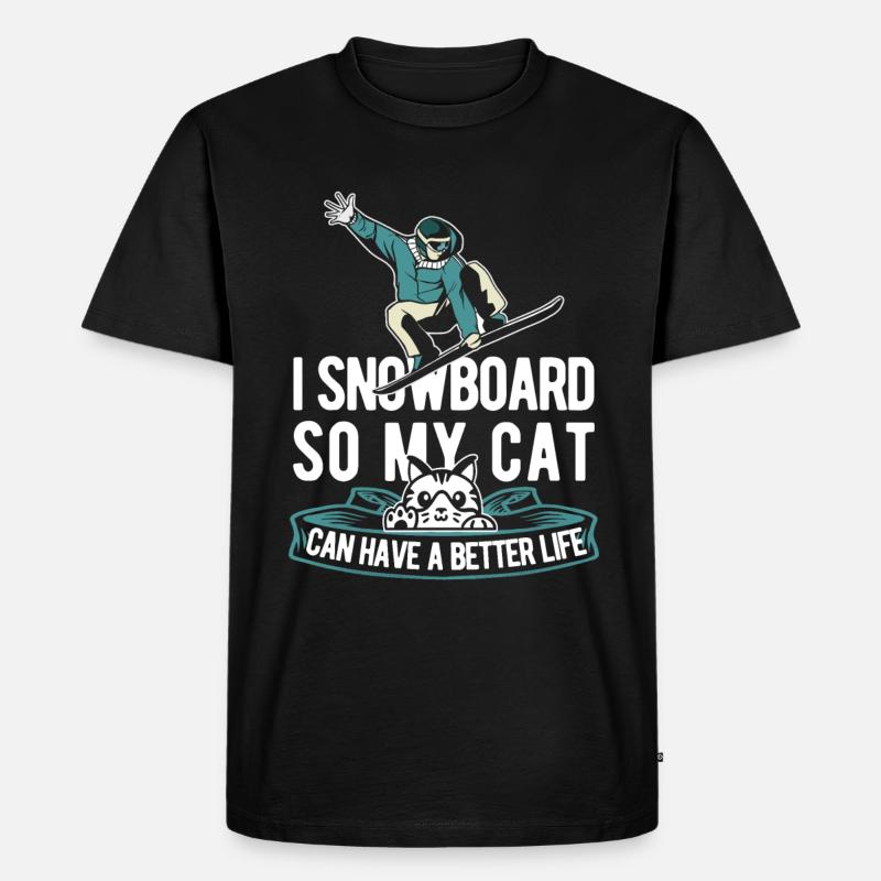 Snowboard Snowboarder Katze - Männer Premium Bio T-Shirt - Schwarz