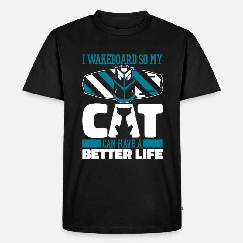 Wakeboard Wakeboarder Katze - Männer Premium Bio T-Shirt - Schwarz