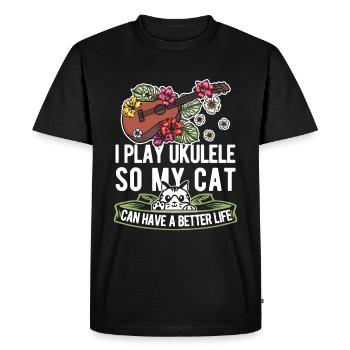 Ukulele Cat - Men's Premium Organic T-Shirt - black - Front - Nico (187cm)