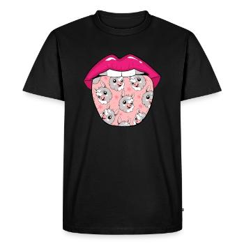 Lama Llama Tongue - Men's Premium Organic T-Shirt - black - Front - Nico (187cm)