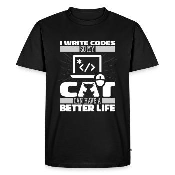 Developer Coder Programmer Cat - Men's Premium Organic T-Shirt - black - Front - Nico (187cm)