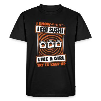 Sushi Funny - Men's Premium Organic T-Shirt - black - Front - Nico (187cm)