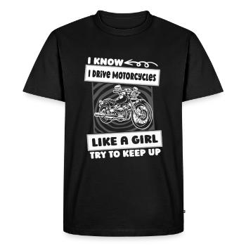 Moto Motard Motocycliste Fille - T-shirt Premium bio Homme - noir - Devant - Nico (187cm)