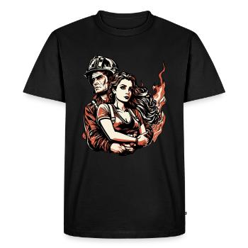 Femme pompier épouse d’un pompier - T-shirt Premium bio Homme - noir - Devant - Nico (187cm)