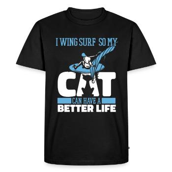 Wing Surf Wing Foil Cat - Men's Premium Organic T-Shirt - black - Front - Nico (187cm)