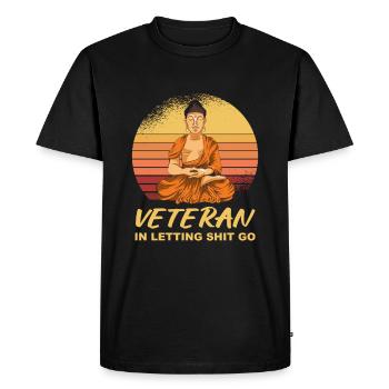 Bouddha Bouddha Bouddha Bouddha lâche la merde - T-shirt Premium bio Homme - noir - Devant - Nico (187cm)