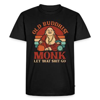 Bouddha Bouddha Bouddha Bouddha lâche la merde - T-shirt Premium bio Homme - noir - Devant - Nico (187cm)