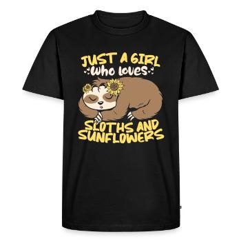 Sloth Cute Sloth Sunflower - Men's Premium Organic T-Shirt - black - Front - Nico (187cm)