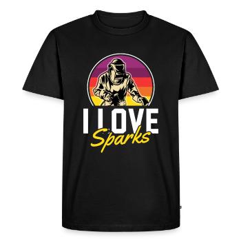 Soudeurs, ajusteurs, étincelles - T-shirt Premium bio Homme - noir - Devant - Nico (187cm)