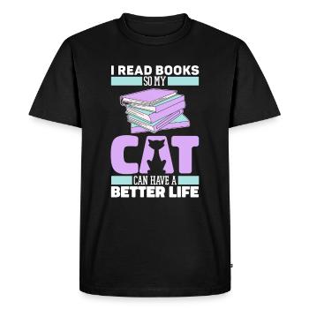 Livre, Rat de bibliothèque, Rat de bibliothèque, Chat - T-shirt Premium bio Homme - noir - Devant - Nico (187cm)