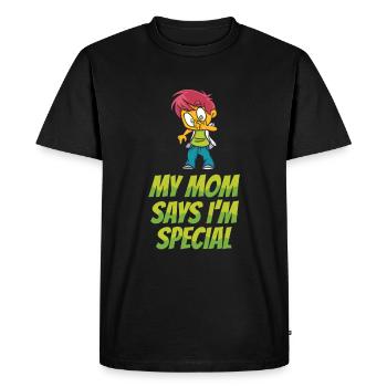 Maman Mère Mère Ma Maman dit En Particulier - T-shirt Premium bio Homme - noir - Devant - Nico (187cm)