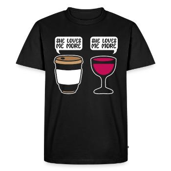 Coffee Cafe Funny Coffee Wine She Loves Me More - Men's Premium Organic T-Shirt - black - Front - Nico (187cm)