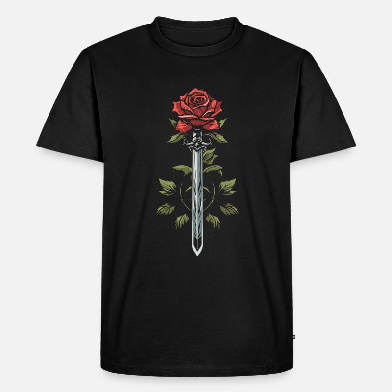 Rote Rose Goth Schwert - Männer Premium Bio T-Shirt - Schwarz