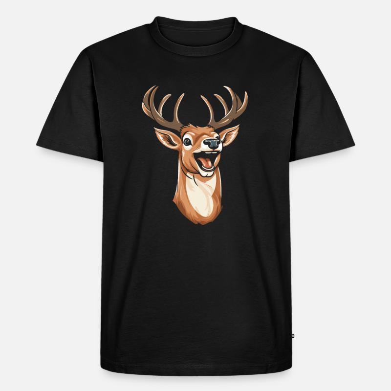 Hirsch Lächelnd - Männer Premium Bio T-Shirt - Schwarz