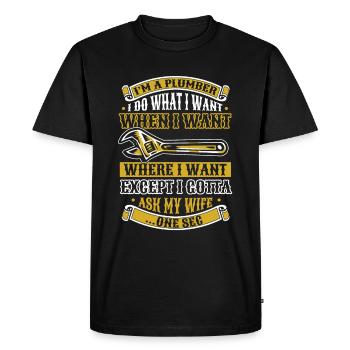 Plombier installateur - T-shirt Premium bio Homme - noir - Devant - Nico (187cm)