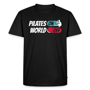 Pilates Pilates On World Off - Men's Premium Organic T-Shirt - black - Front - Nico (187cm)