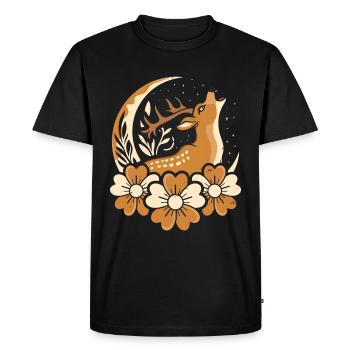 Cerf Wild Lune Florale - T-shirt Premium bio Homme - noir - Devant - Nico (187cm)