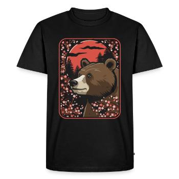 Bear Brown Bear Japan Cherry Blossom Moon - Men's Premium Organic T-Shirt - black - Front - Nico (187cm)